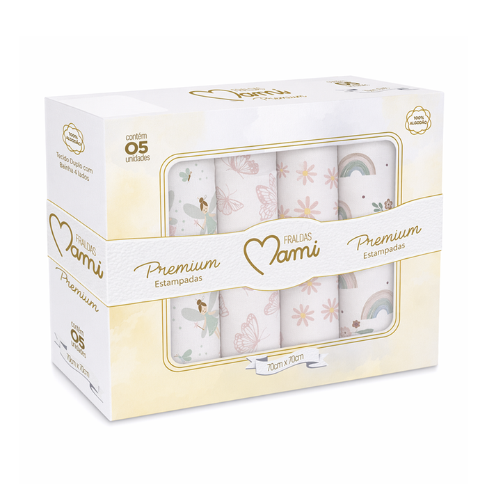 Fralda Premium Mami C/ Bainha Estampada 70cm X 70cm Caixa Contem 05 Un