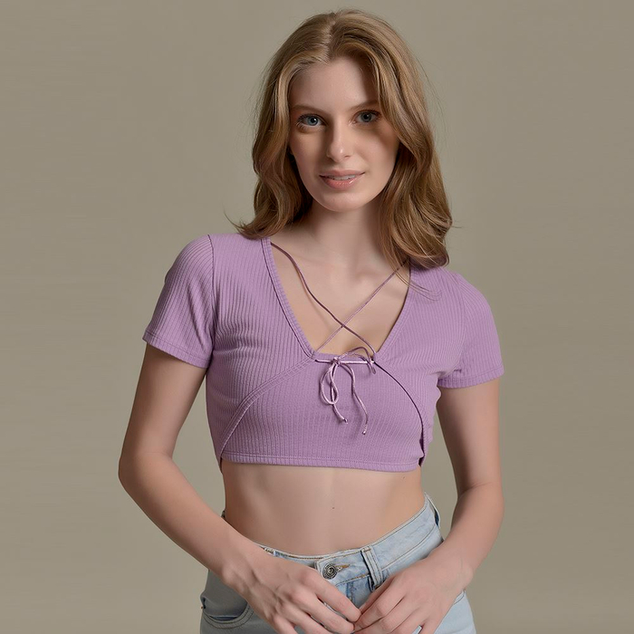 Cropped Sobreposição Com Top Feminino Amofany Em Malha Canelada 