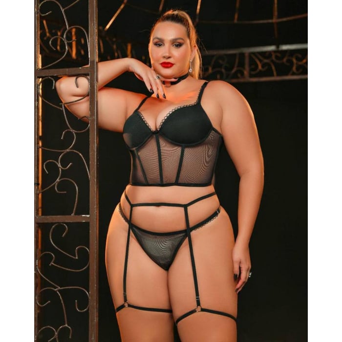 Conjunto Cropped Sexy Plus Size com ligas