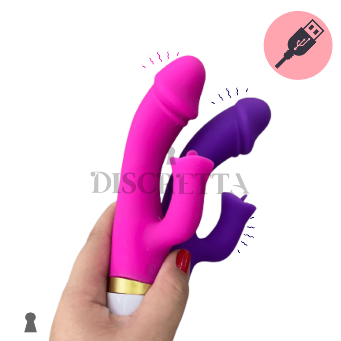 Vibrador Ponto G com Estimulador de Clitóris Língua Mágica - 12 Modos.