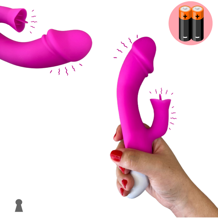 Vibrador Ponto G com Estimulador de Clitóris Língua Mágica - 12 Modos