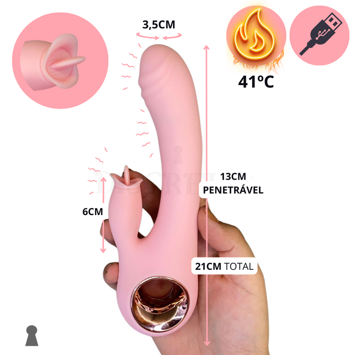 Vibrador com Alça Luxo Linguinha e Aquecimento