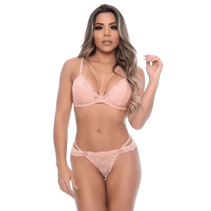 Conjunto Delicado Strappy em Renda Patitex Lingerie Sensual Atraente