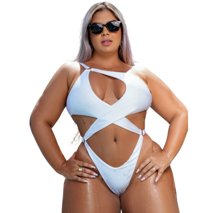 Body Maiô sem Bojo Argola de um Ombro Só Plus Size