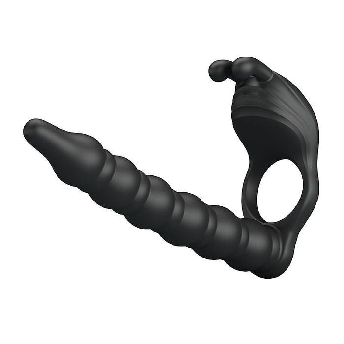Anel Peniano e Companheiro com Vibrador para Dupla Penetracão com Plug Anal Escalonado em Silicone