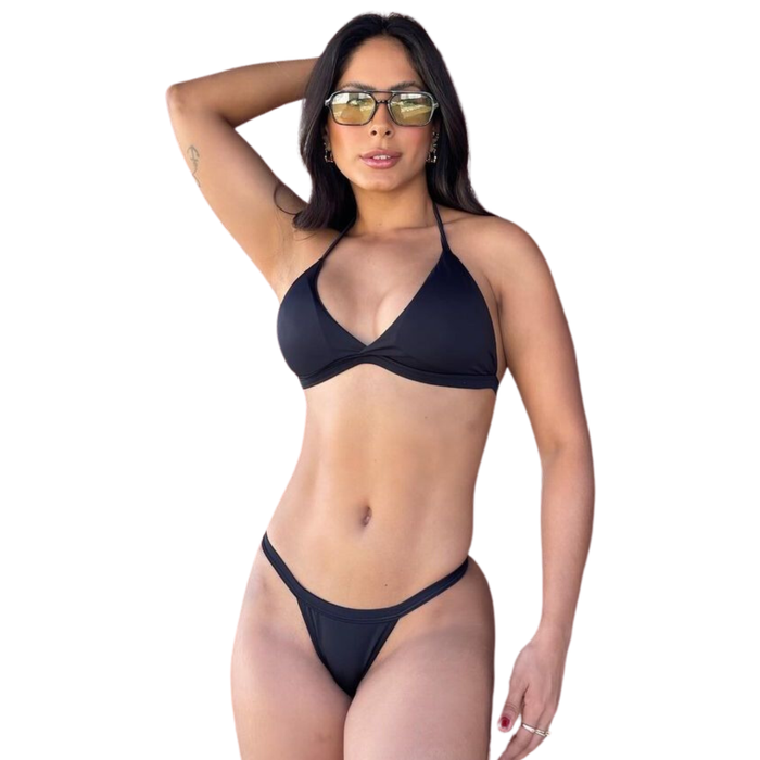 Conjunto Biquíni Liso com Bojo Fita Fio Dental Sensual