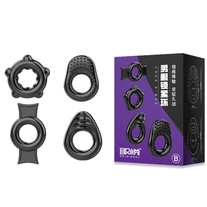 Kit Anel Peniano em Silicone com Textura 4 Unidades