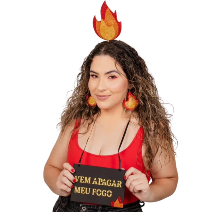 Kit Carnaval Vem Apagar Meu Fogo Plaquinha e Tiara