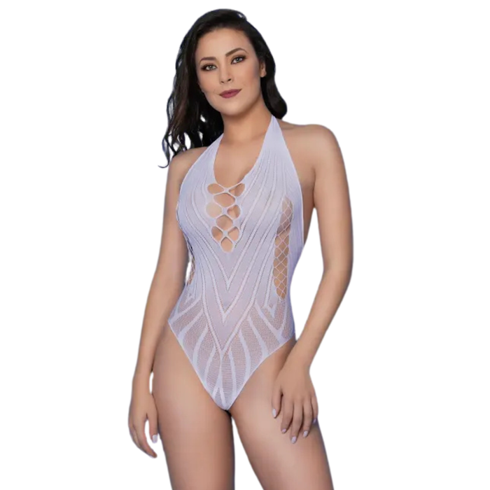 Bodystocking em Arrastão Body Sensual sem Bojo Costas Nua