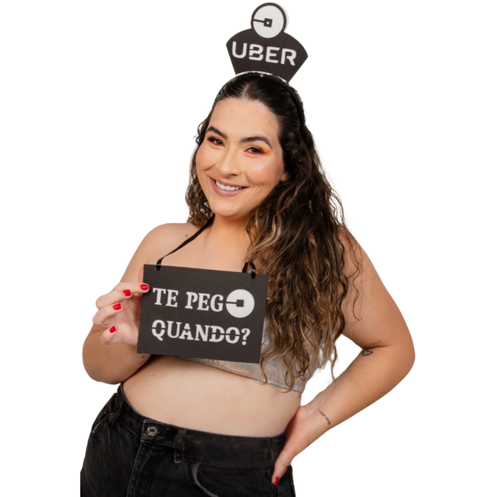 Kit Carnaval Uber Plaquinha e Tiara Te Pego Quando