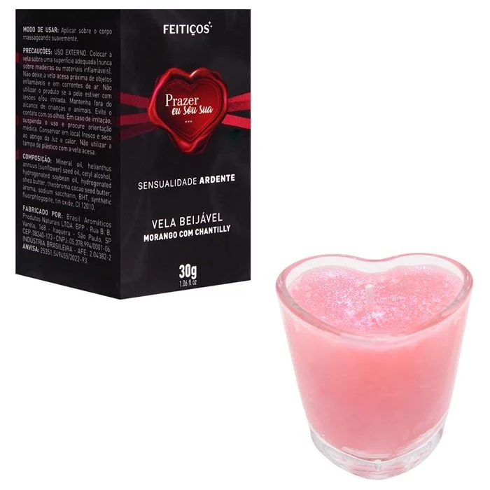 Vela Beijável Sensualidade Ardente com Aroma de Morango com Chantilly 30g