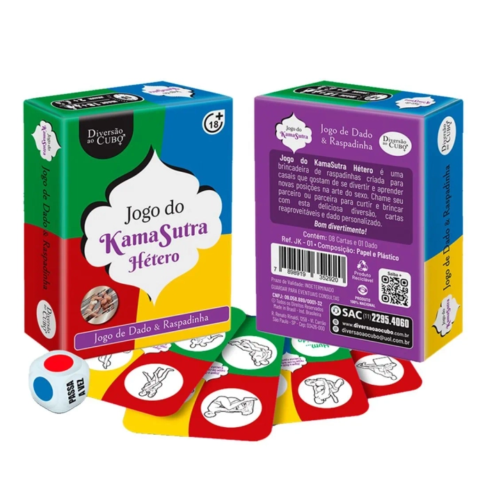 Jogo para Casais Hétero Kama Sutra com Dado e Raspadinha de Posições
