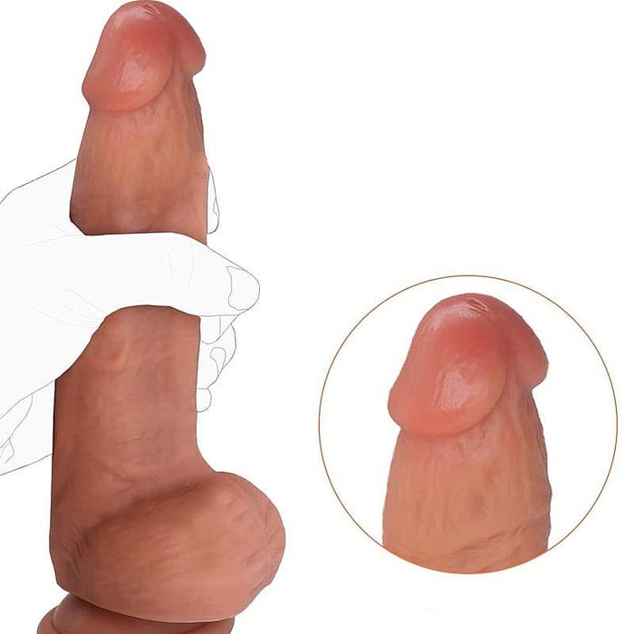 Pênis Realístico com Ventosa e Escroto em Silicone Líquido 20x4,8cm