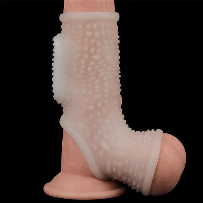 Meia Capa Peniana Texturizada em Silicone Flexível com Vibrador