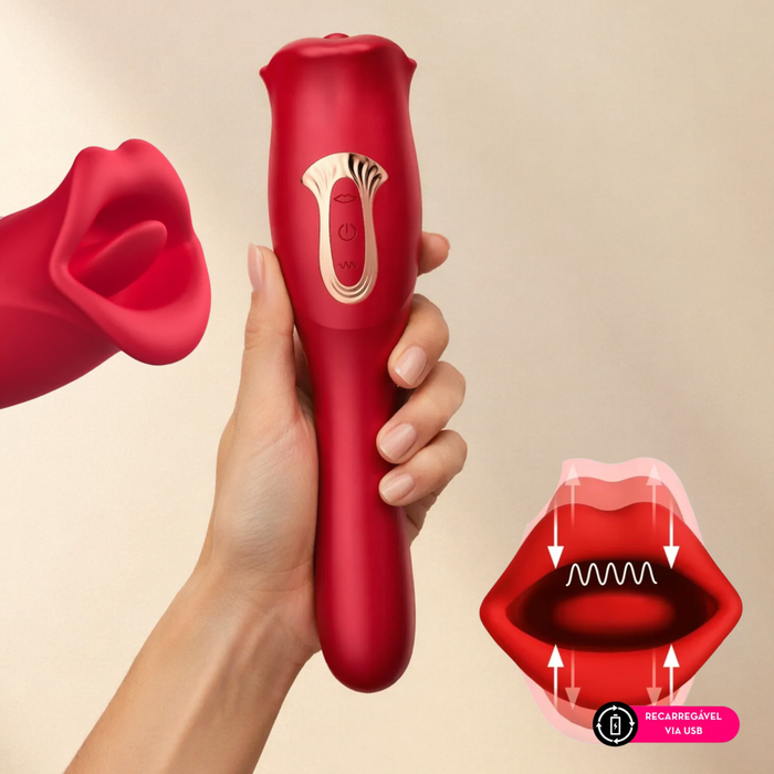 Vibrador Boca Estimuladora com Língua Ponto G Duplo Motor com Movimento Vai e Vem