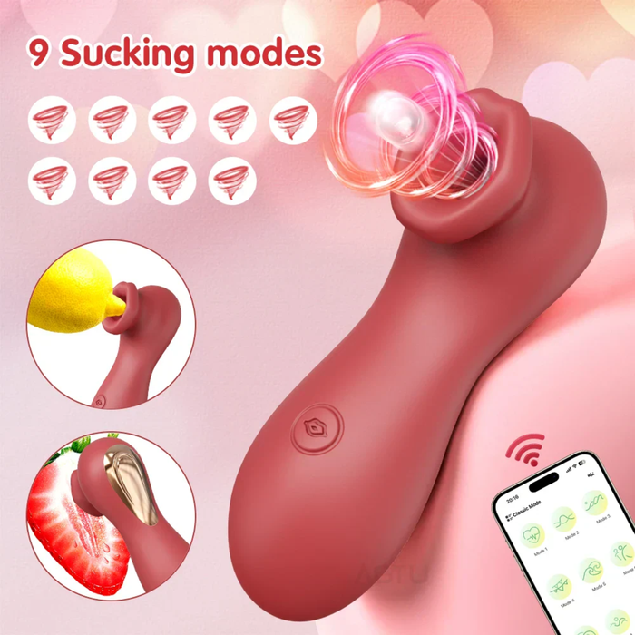 Vibrador Sugador Formato Boca com Controle por Aplicativo Celular 9 Modos