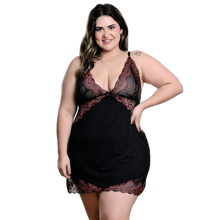 Camisola com Renda Bicolor Plus Size