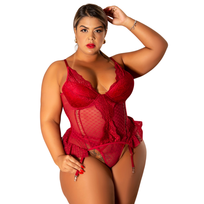 Espartilho Cinta Liga Luxo Plus Size Feito em Laise Poá e Renda