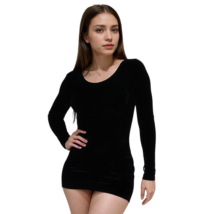 Vestido Feminino Pelinho Manga Comprida Veludo Sexy Inverno