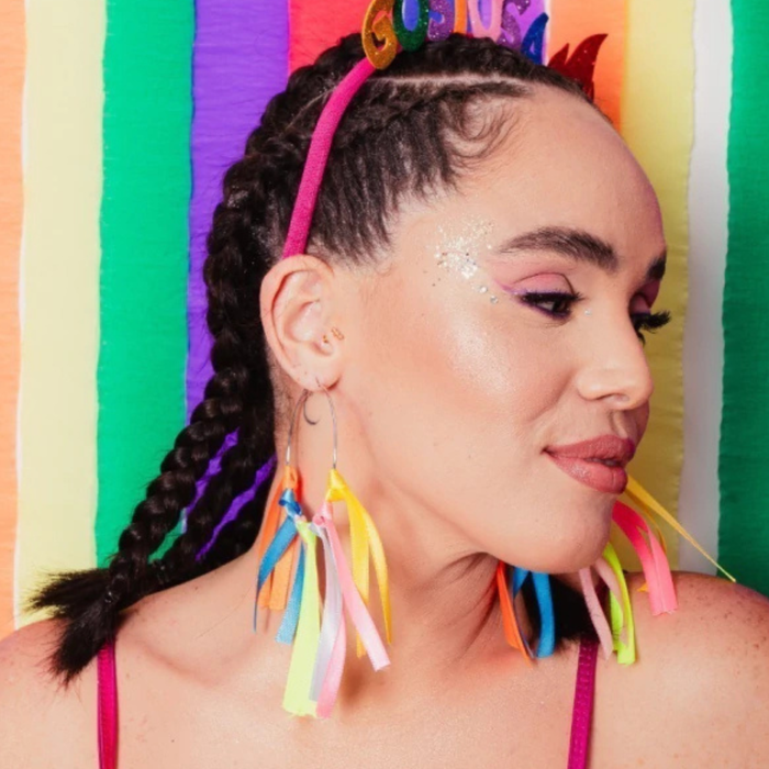 Argola Brinco Fita de Cetim Bloquinho Carnaval
