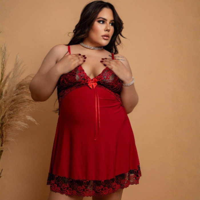Camisola Bicolor Plus Size sem Bojo em Microfibra e Detalhes em Renda com Regulagem