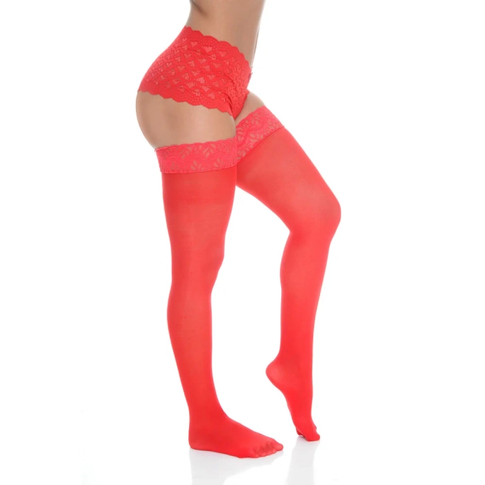 Meia Lisa 7/8 Com Renda- Vermelho