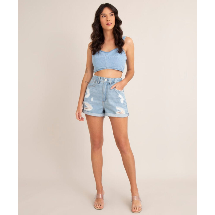 Short Jeans Mom Cintura Super Alta Clock House