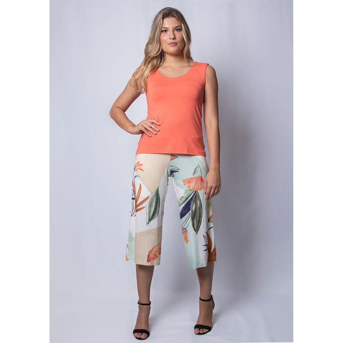 Calça Pantacourt Folhas Pau a Pique