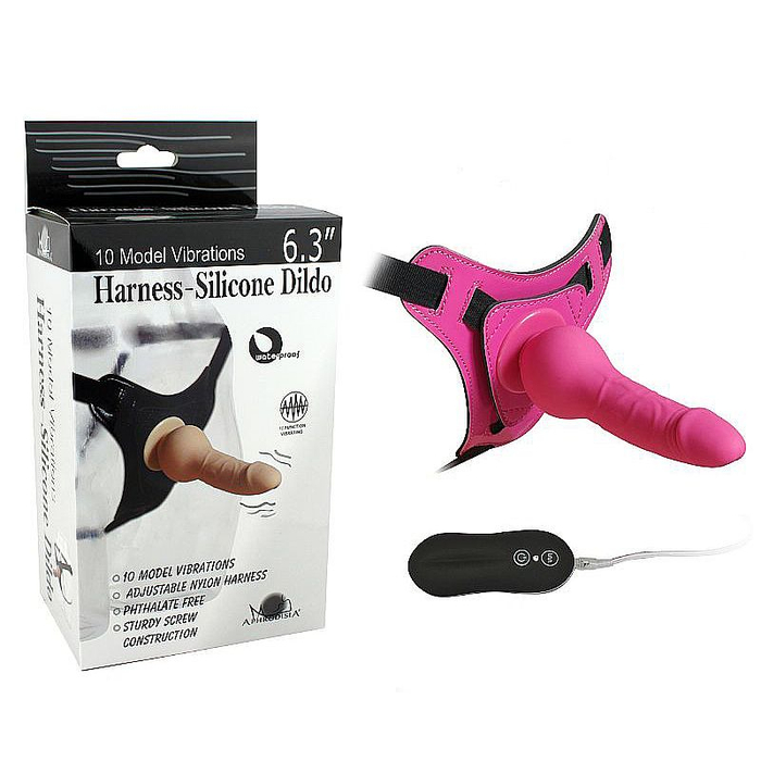 STRAP ON EM SILICONE COM VIBRADOR 10 VIBRAÇÕES;cor:Rosa - 5058