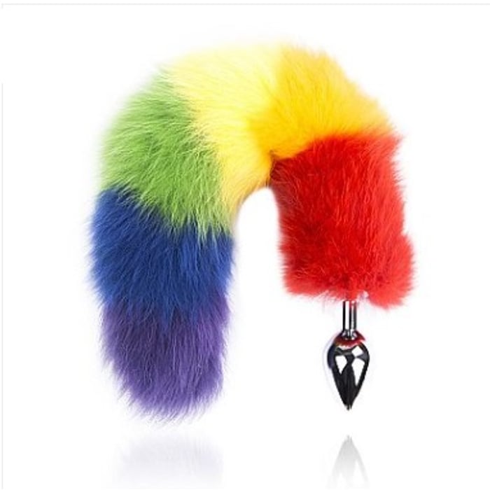 PLUG ANAL EM AÇO COM RABO CAUDA RAPOSA 40 CM Tamanho:M; Cor:Colorido
