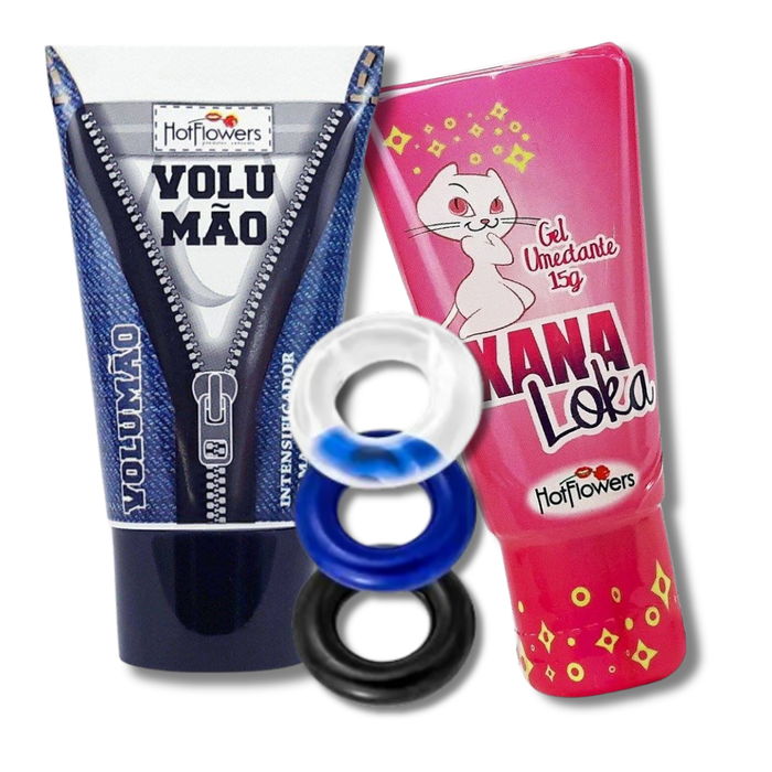 Kit Gel Excitante para casal – Xana Loka+ volumão + anel  – Hot Flowers –