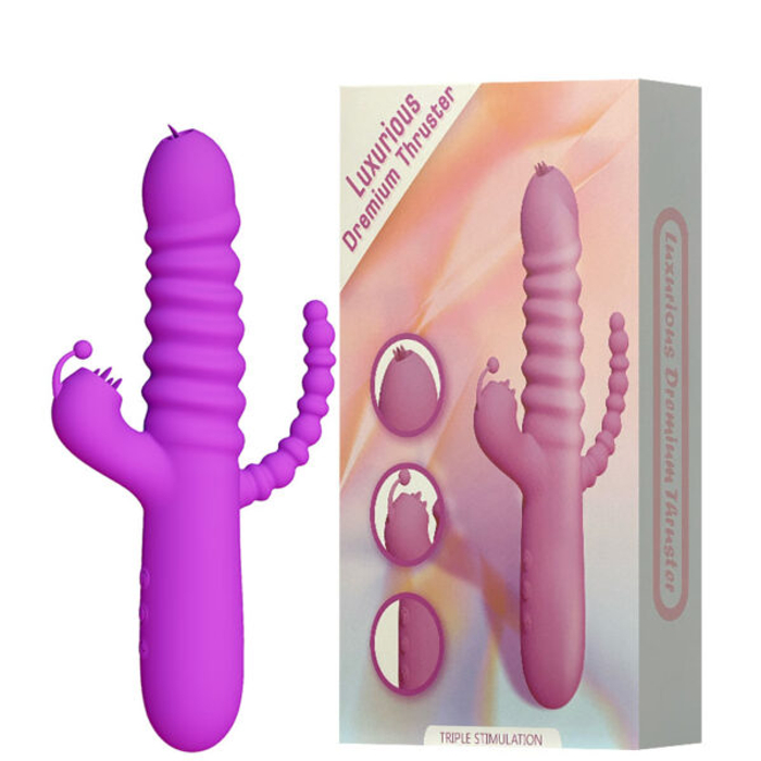 Vibrador recarregável Vai e Vem Com Estimulador Clitoriano e Penetrador Anal Escalonado-VR-073