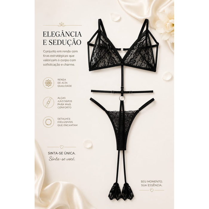 Body Sedução em Renda com Tiras e Ligas-BI-015