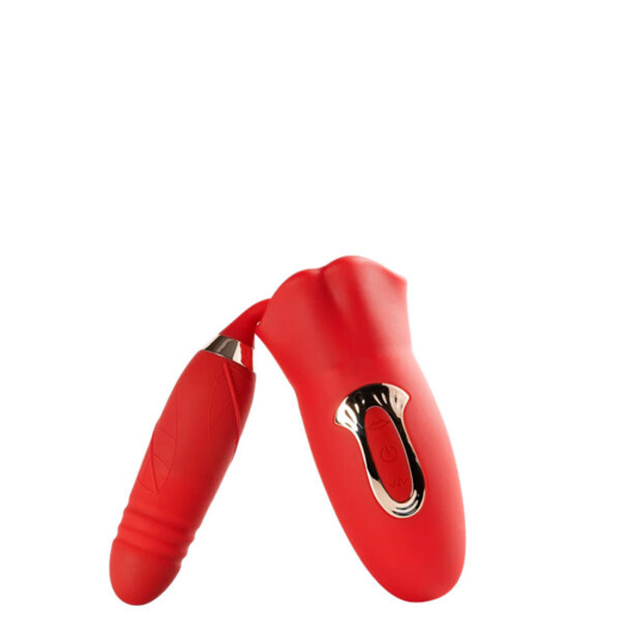 VIBRADOR LR222 Recarregável Formato Boca com Penetrador e Movimentos de Vai e Vem – GOOD VIBE TOY