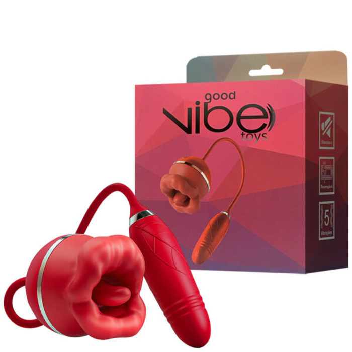 VIBRADOR EC-026 RECARREGAVEL FORMATO BOCA COM LINGUA. Possui 5 MODO DE  vibração e LINGUA