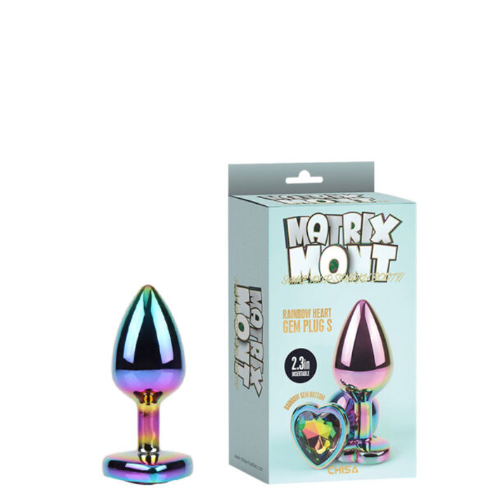 PLUG Anal Pequeno em Metal Furta-cor Base Formato Coração – CHISA MATRIX MONT RAINBOW HEART GEM PLUG S – AP-099L 3R