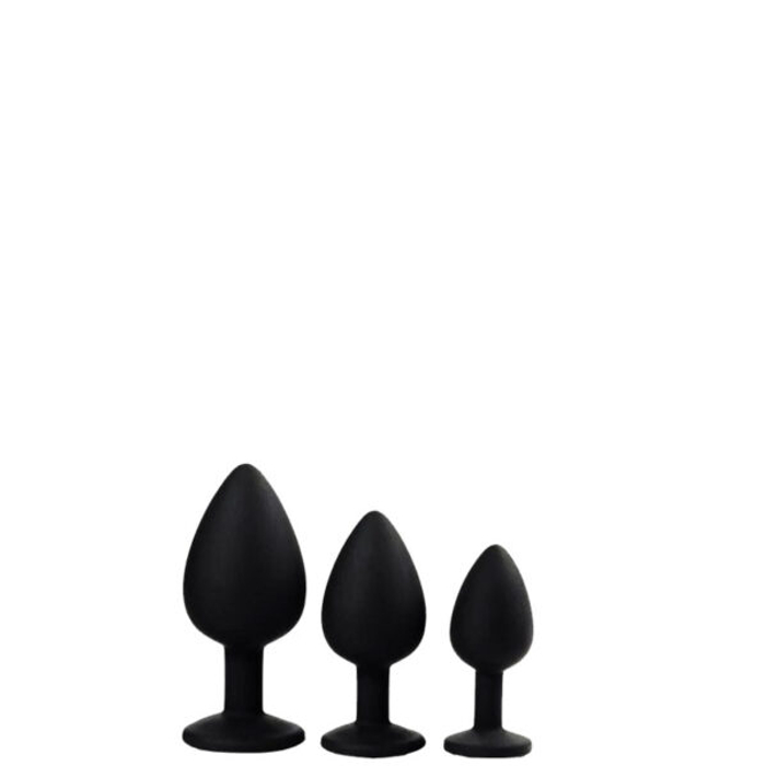 PLUG EM SILICONE PRETO COM PEDRA