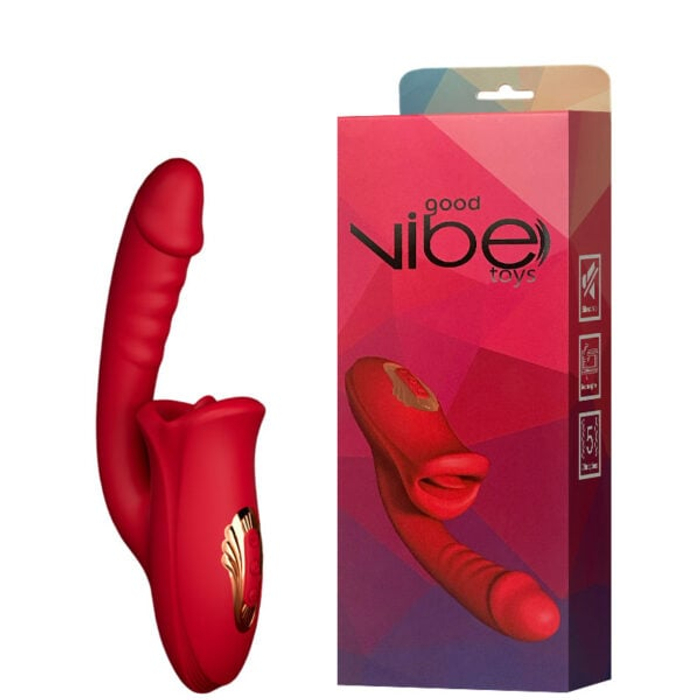 VIBRADOR LR-221 RECARREGAVEL COM ESTIMULADOR CLITORIANO FORMATO BOCA QUE SIMULA BEIJO FRACES. Possui 5 E 3 BEIJOS