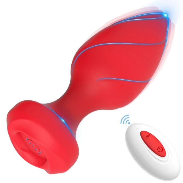 Plug anal vibratório em silicone com controle remoto COR VERMELHA  MLPA6076