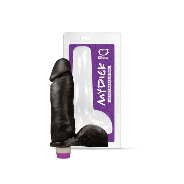 PÊNIS REALÍSTICO PRETO C/ ESCROTO E VIBRO - 20,5 X 4,7 CM