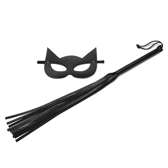 KIT MULHER GATO CHICOTE E MÁSCARA PRETO - 35 CM