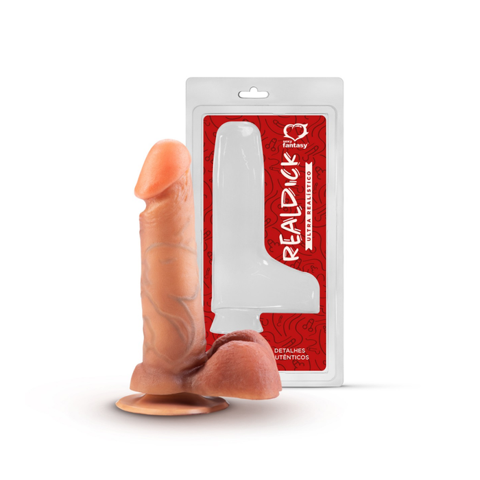 PÊNIS REAL DICK ULTRA REALÍSTICO C/ ESCROTO E C/ VENTOSA - 15,3 X 3,8 CM