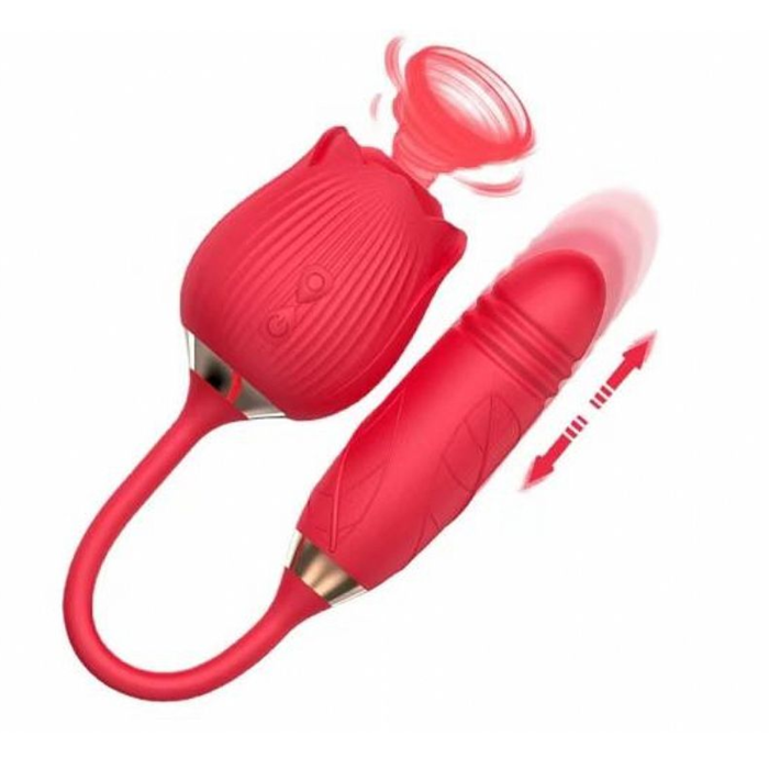 VIBRADOR DE PONTO G E CLITÓRIS COM VAI E VEM - FORMATO DE ROSA - HORTÊNSIA
