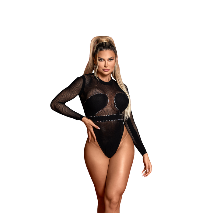 BODY COM MANGAS LONGAS E STRASS - YAFFA