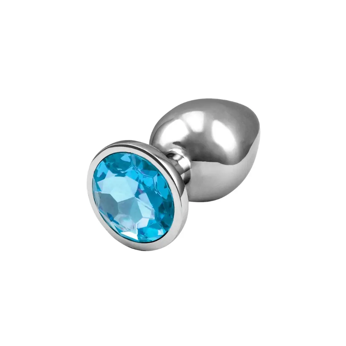PLUG ANAL DE LUXO EM METAL - TAM P COM JOIA REDONDA - AZUL CÉU