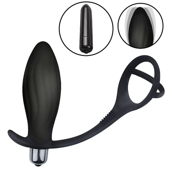 PLUG PARA PRÓSTATA  EM SILICONE COM ANEL DUPLO - Á PILHA
