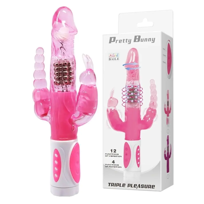 VIBRADOR ROTATIVO TRIPLO PRAZER - BUNNY PRETTY LOVE