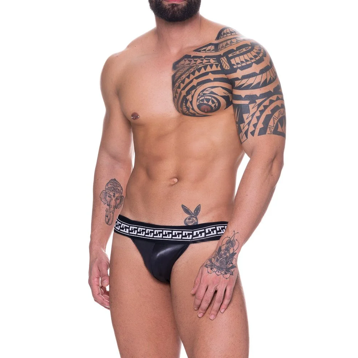 CUECA JOCK EM CIRRE PRETO E ELASTICO DETALHADO