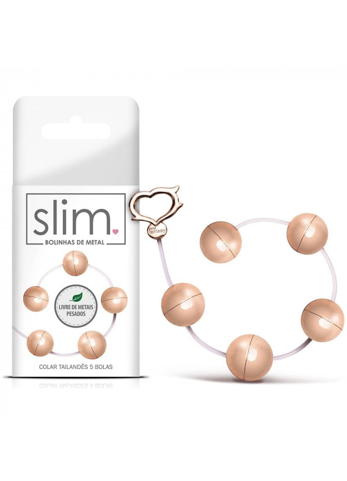 Colar Tailandês 5 Bolinhas Luxo em Metal Linha Slim Sexy Fantasy