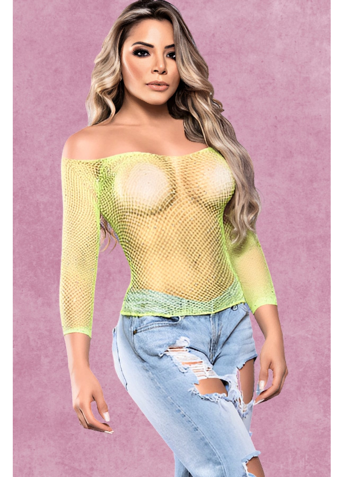 CROPPED ARRASTÃO NEON COM STRASS